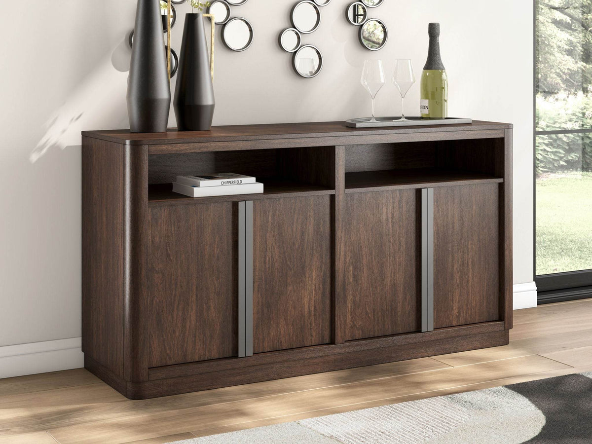 Dark brown office credenza with closed storage