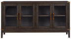 Dark brown office credenza with panelled cabinet doors
