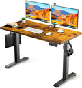 Brown height adjustable standing desk with cable management