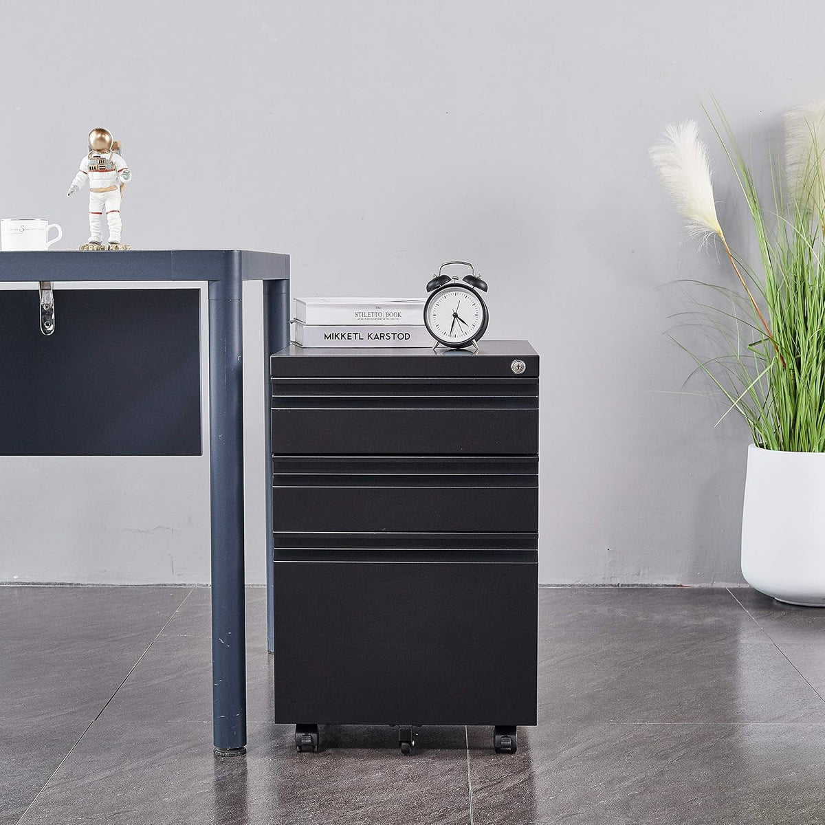 Black Compact Lockable Steel Mobile Filing Cabinet-1