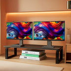 Dual monitor riser in wood and steel