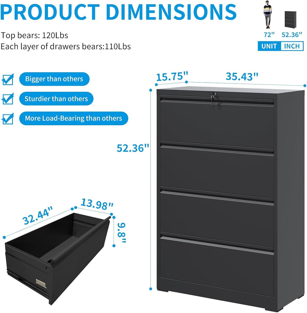 Professional Black Steel Lateral Filing Cabinet Storage-2