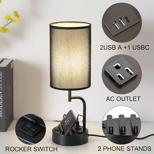 Table Lamp With 3 USB Ports And AC Outlet For Office-1