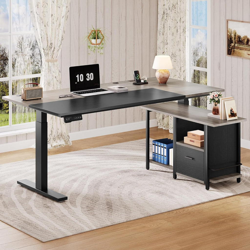 L Shaped Multifunctional Standing Desk 70Inch Adjustable-3