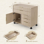 Portable Filing Cabinet Five Drawer Oakwood Finish-1