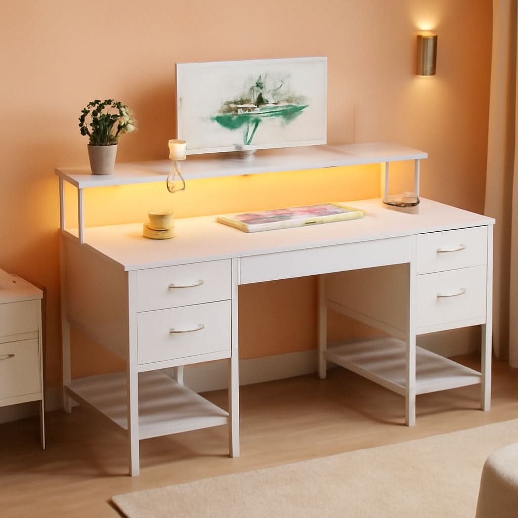 47 Inch Gaming Desk With LED Lights For Home Office-0