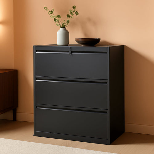 Triple Compartment Lateral Filing Cabinet Black Steel-0