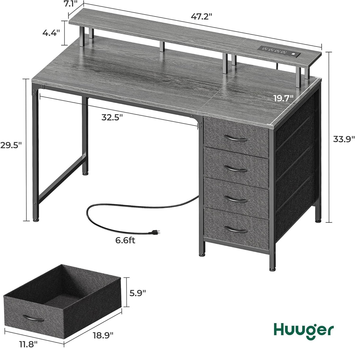 47 Inch Computer Desk With LED Lights For Home Office-1