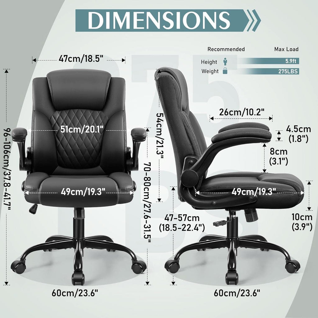 Ergonomic Leather Office Chair Adjustable Armrests Black-2