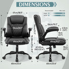Ergonomic Leather Office Chair Adjustable Armrests Black-2
