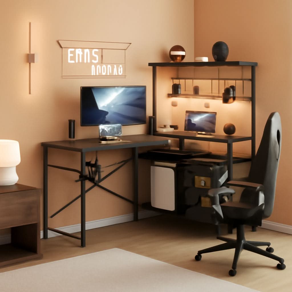 51-Inch L-Shaped Gaming Desk With LED Lights For Office-0