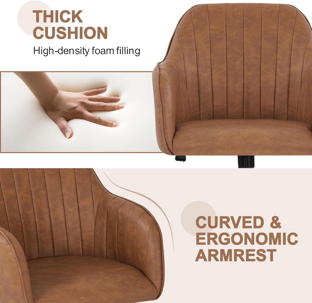 Brown faux leather task chair with arms