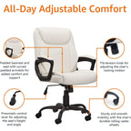 Cream Padded Office Chair Armrests Height Adjustable-4