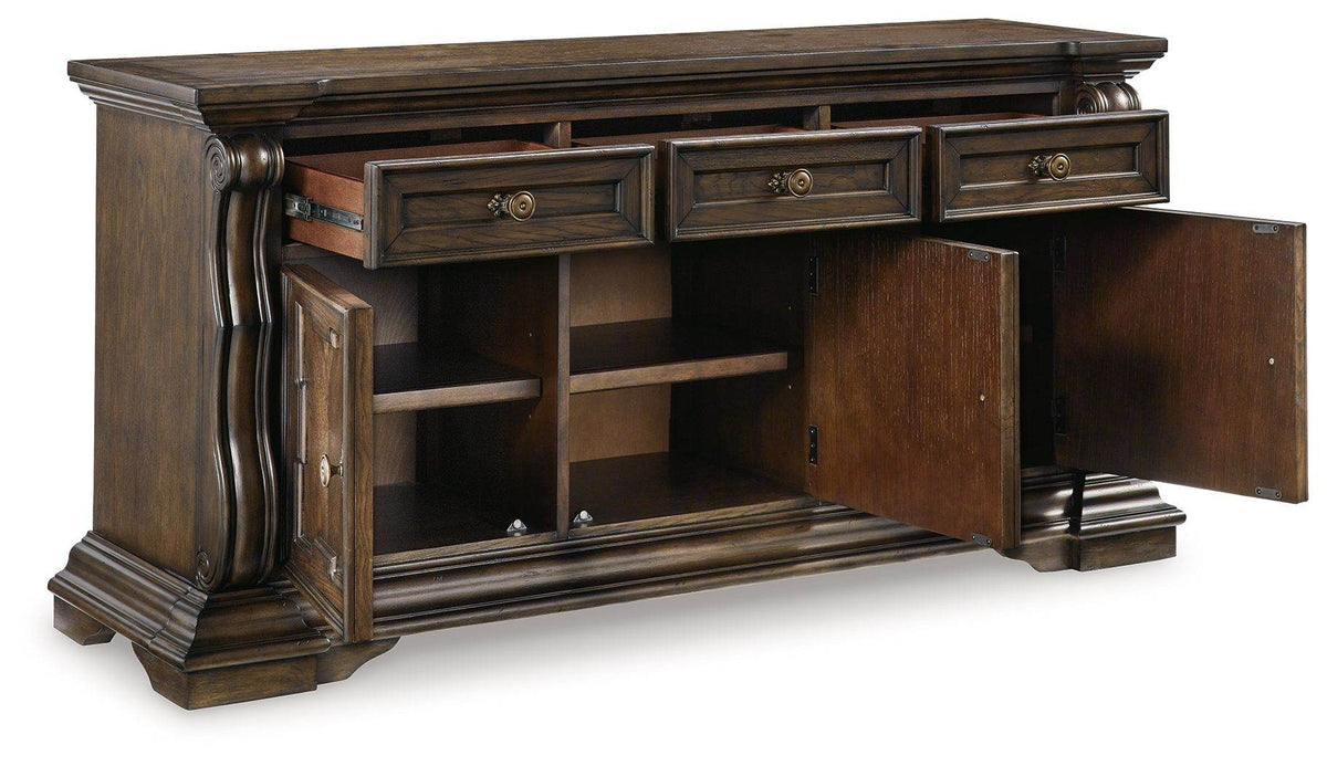 Dark brown office sideboard, long and low