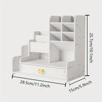 Compact study desk in white with built in storage shelves