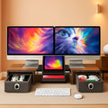 Wide dual monitor riser with two storage drawers