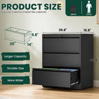Triple Compartment Lateral Filing Cabinet Black Steel-1