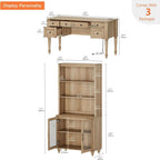Distressed oak executive desk with a matching glass door bookcase