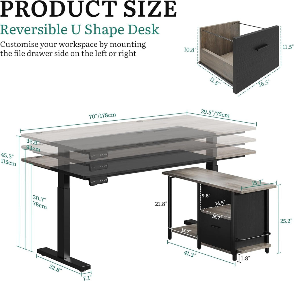 L Shaped Multifunctional Standing Desk 70Inch Adjustable-1