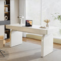 White executive desk with drawers along one side