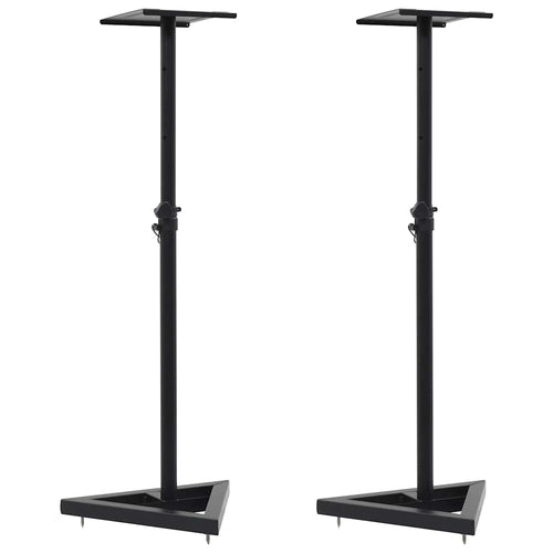 Pair of black steel desktop speaker stands