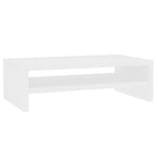 Compact white monitor riser with a shelf underneath