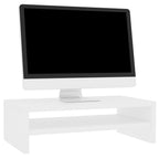 Compact white monitor riser with a shelf underneath