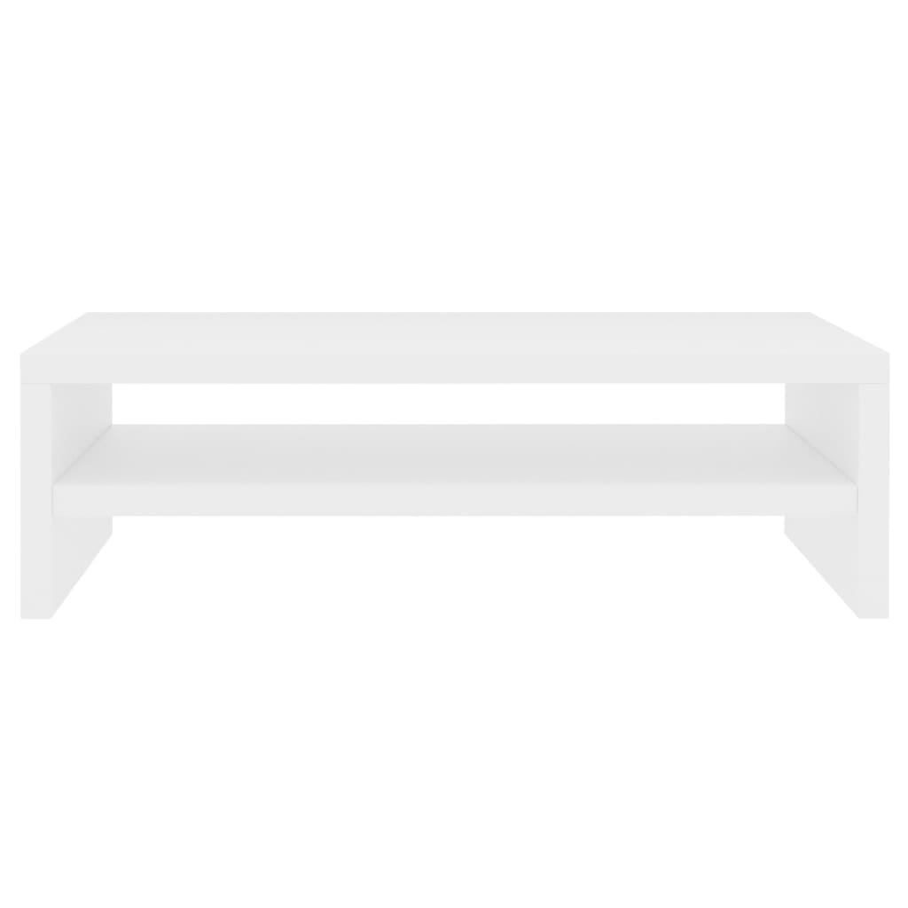 Compact white monitor riser with a shelf underneath