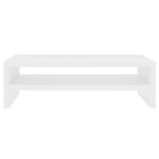Compact white monitor riser with a shelf underneath