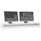 White monitor riser one metre long with a shelf underneath