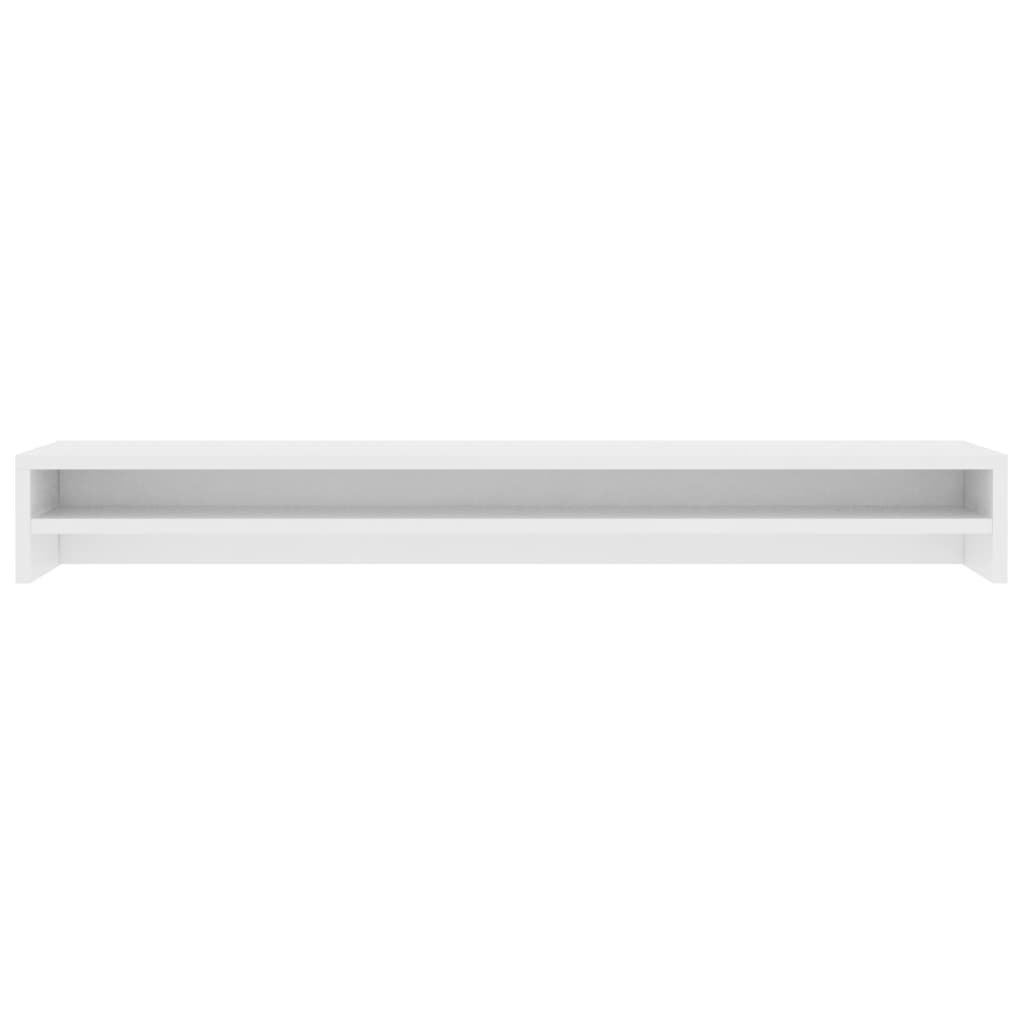 White monitor riser one metre long with a shelf underneath