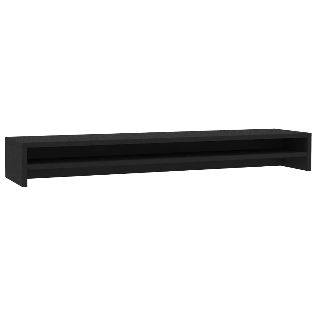 Black monitor riser one metre long with a shelf underneath