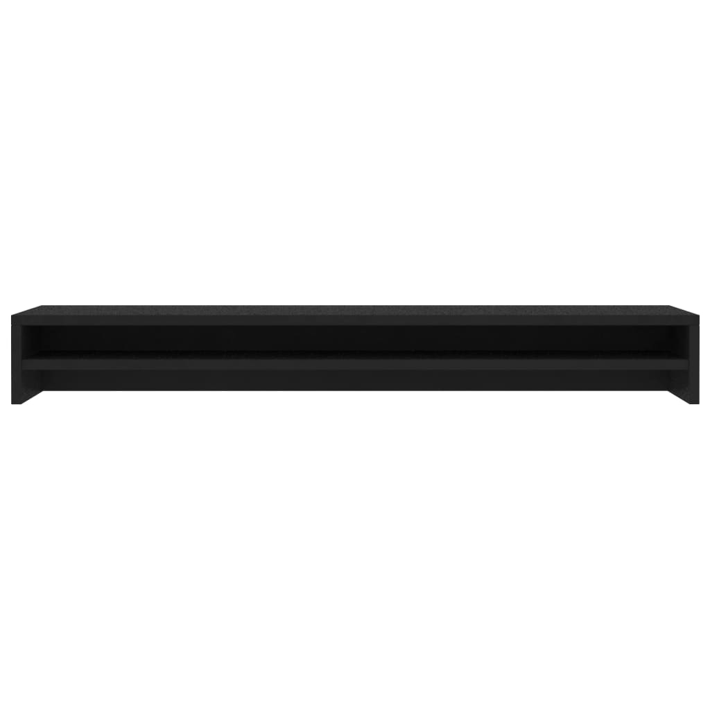 Black monitor riser one metre long with a shelf underneath