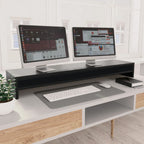 Black monitor riser one metre long with a shelf underneath