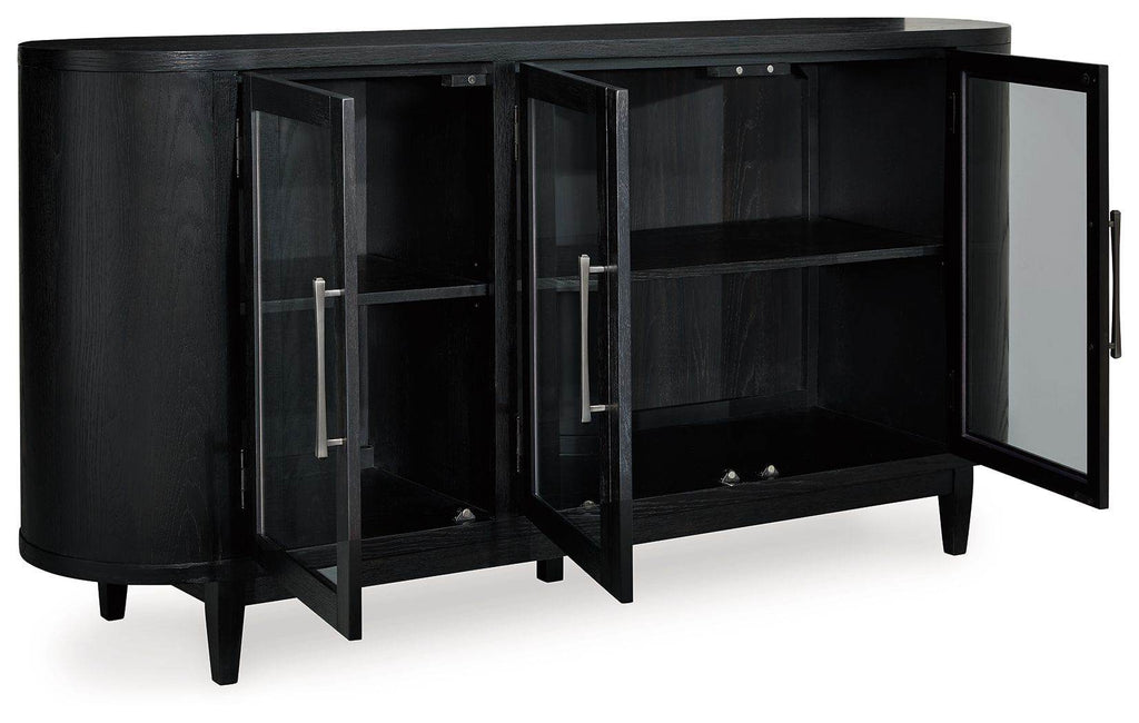 Black office credenza with closed storage