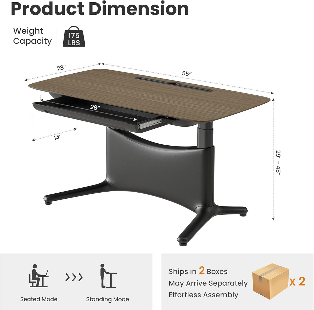 Electric Standing Desk 55X28Inch Walnut Black Finish-2