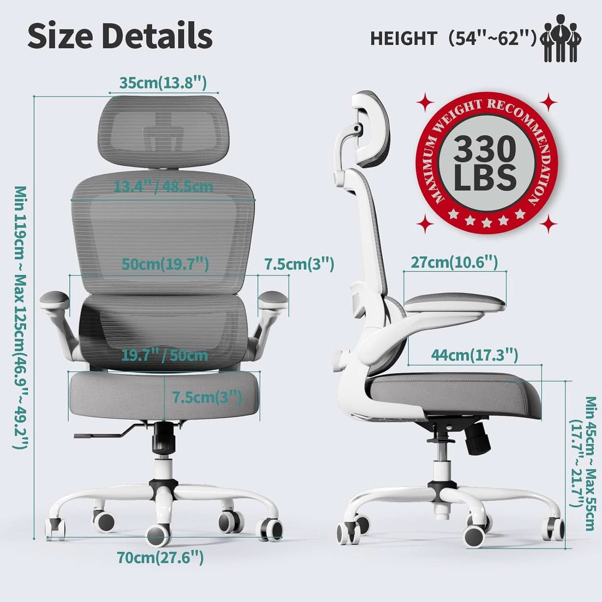 Ergonomic Office Chair Height Adjustable White Backrest-1