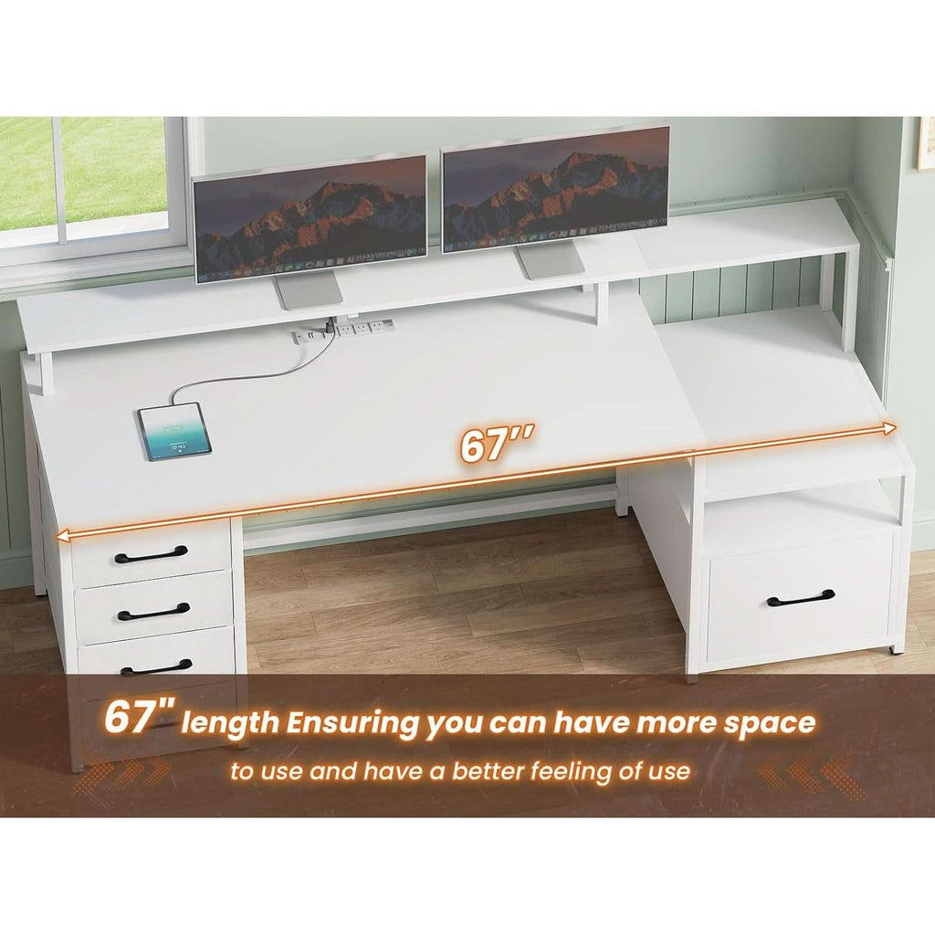 Modern Home Office Desk With 5 Drawers And LED Lights-1