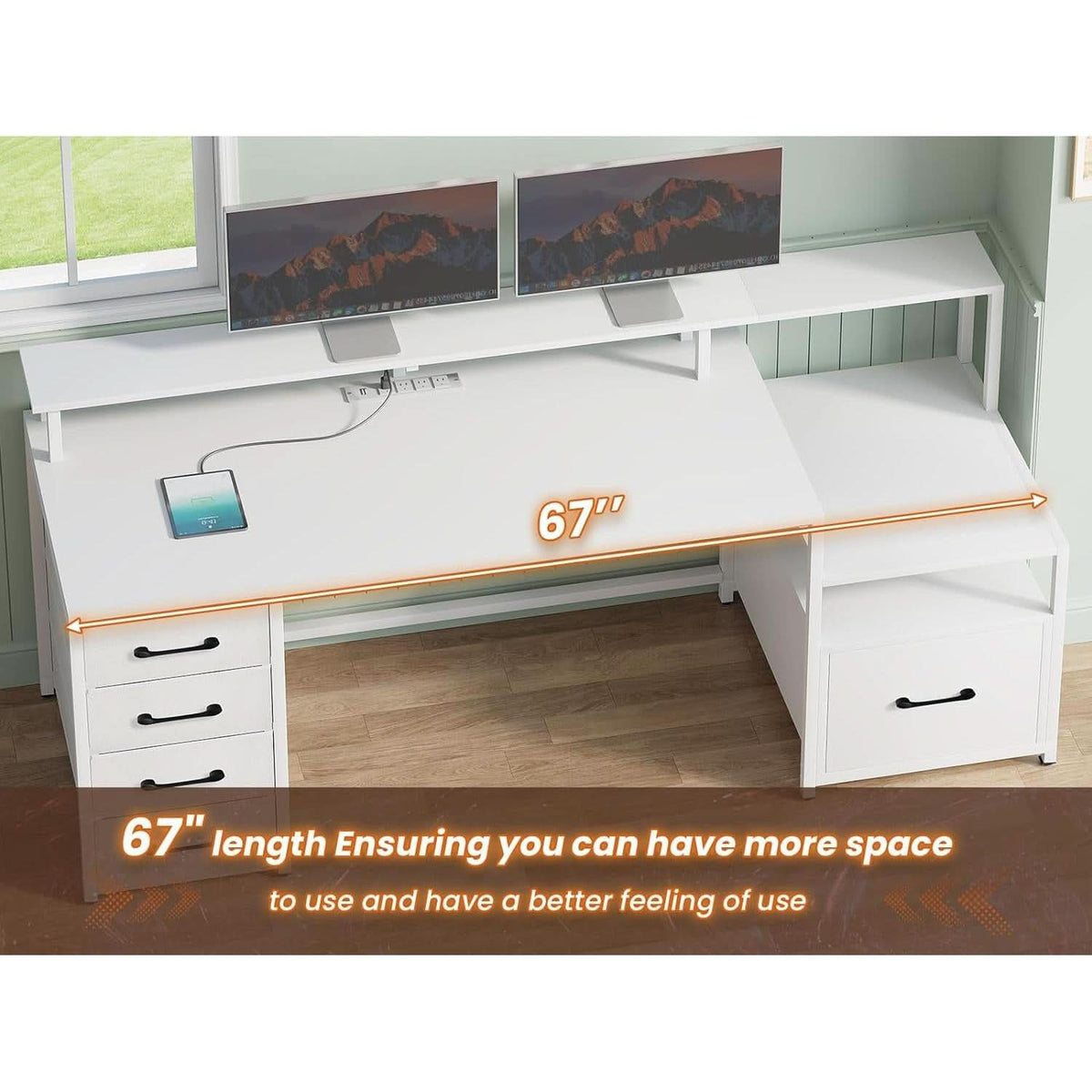Modern Home Office Desk With 5 Drawers And LED Lights-1