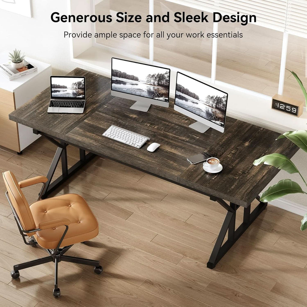 Extra long black oak writing desk