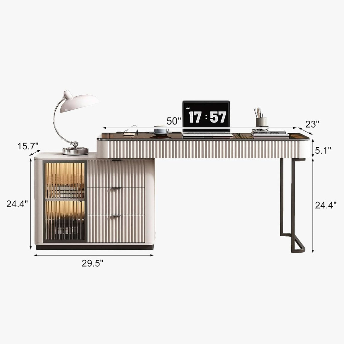 Ivory 50 Inch Office Computer Desk With Cabinet LED lights-1