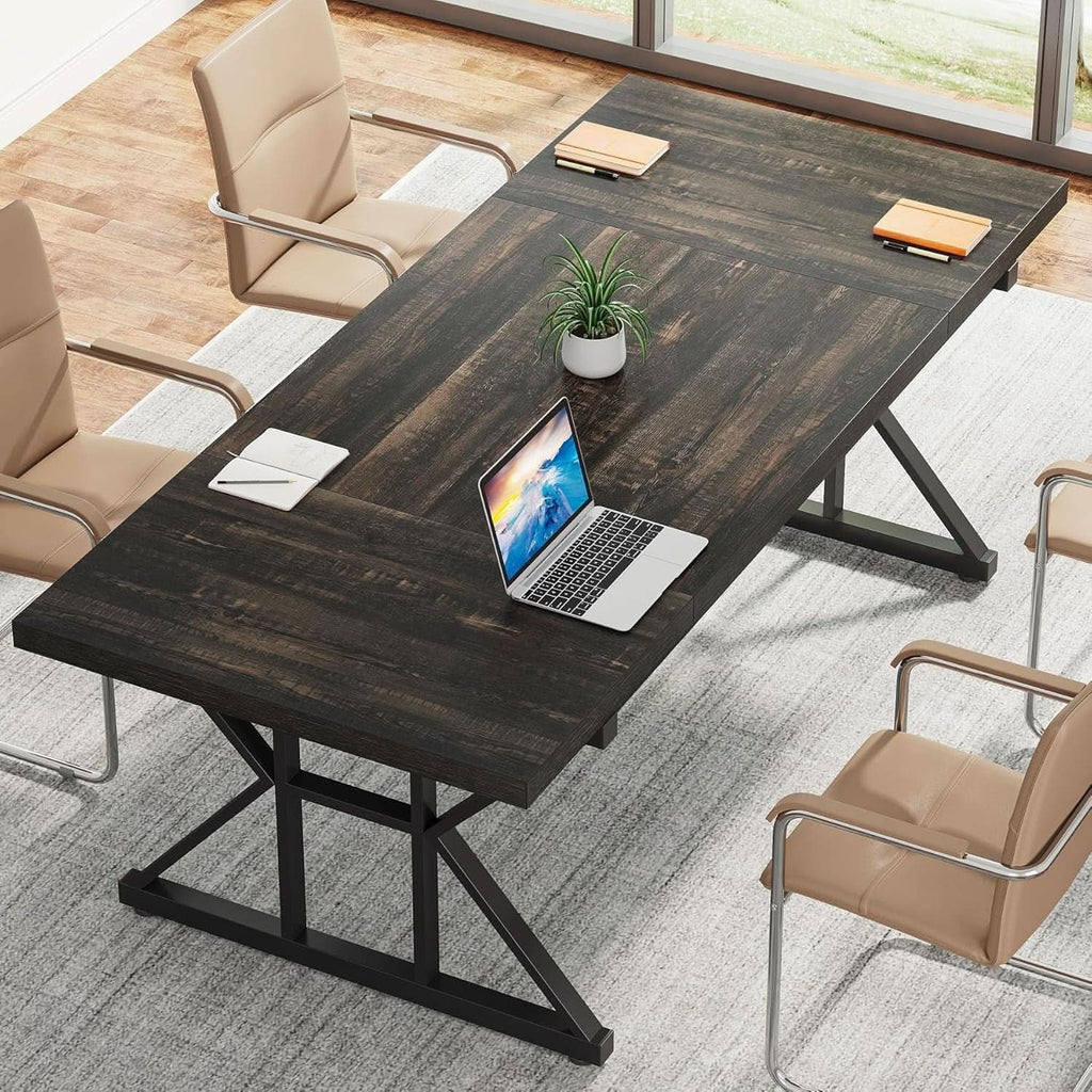Black oak executive desk in a home office