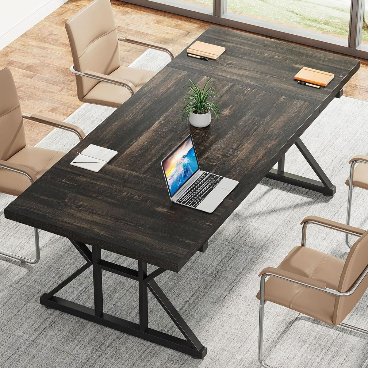 Black oak executive desk in a home office