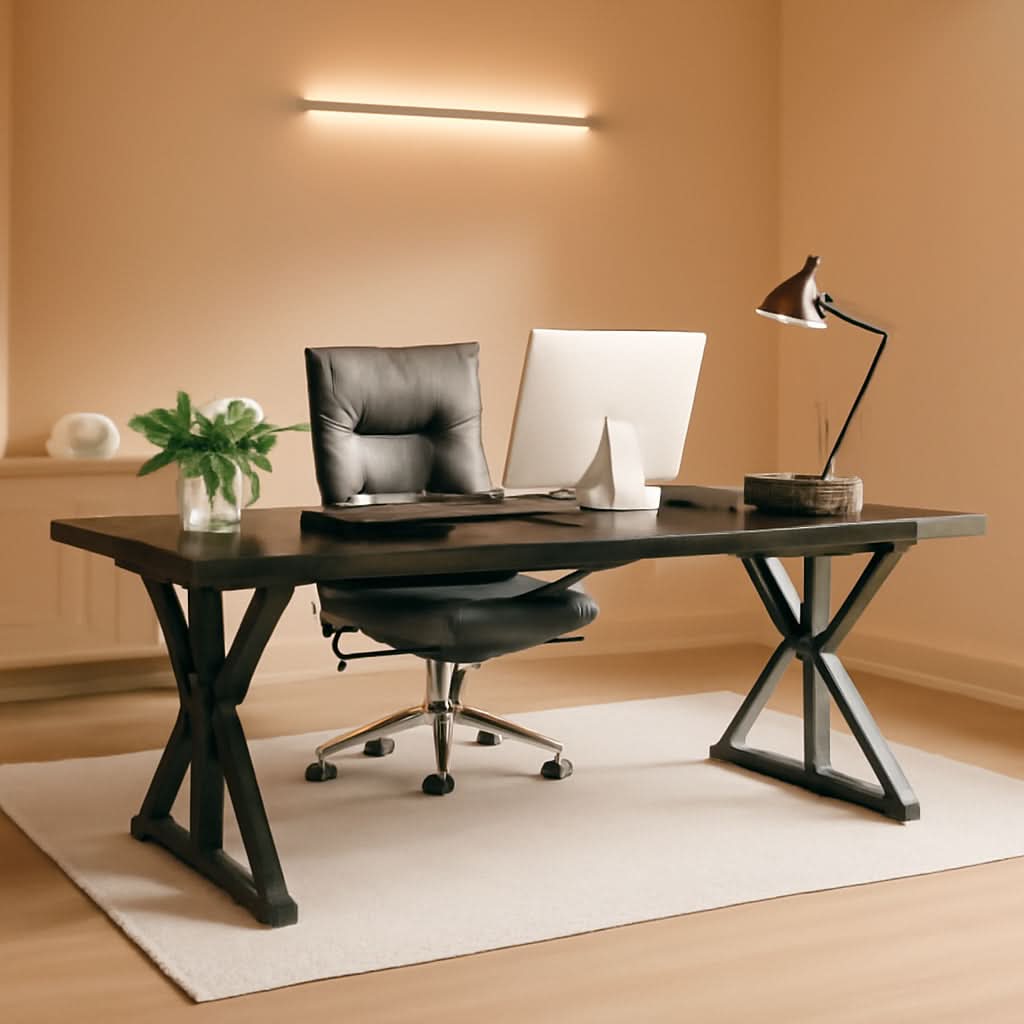 Black oak executive desk in a home office