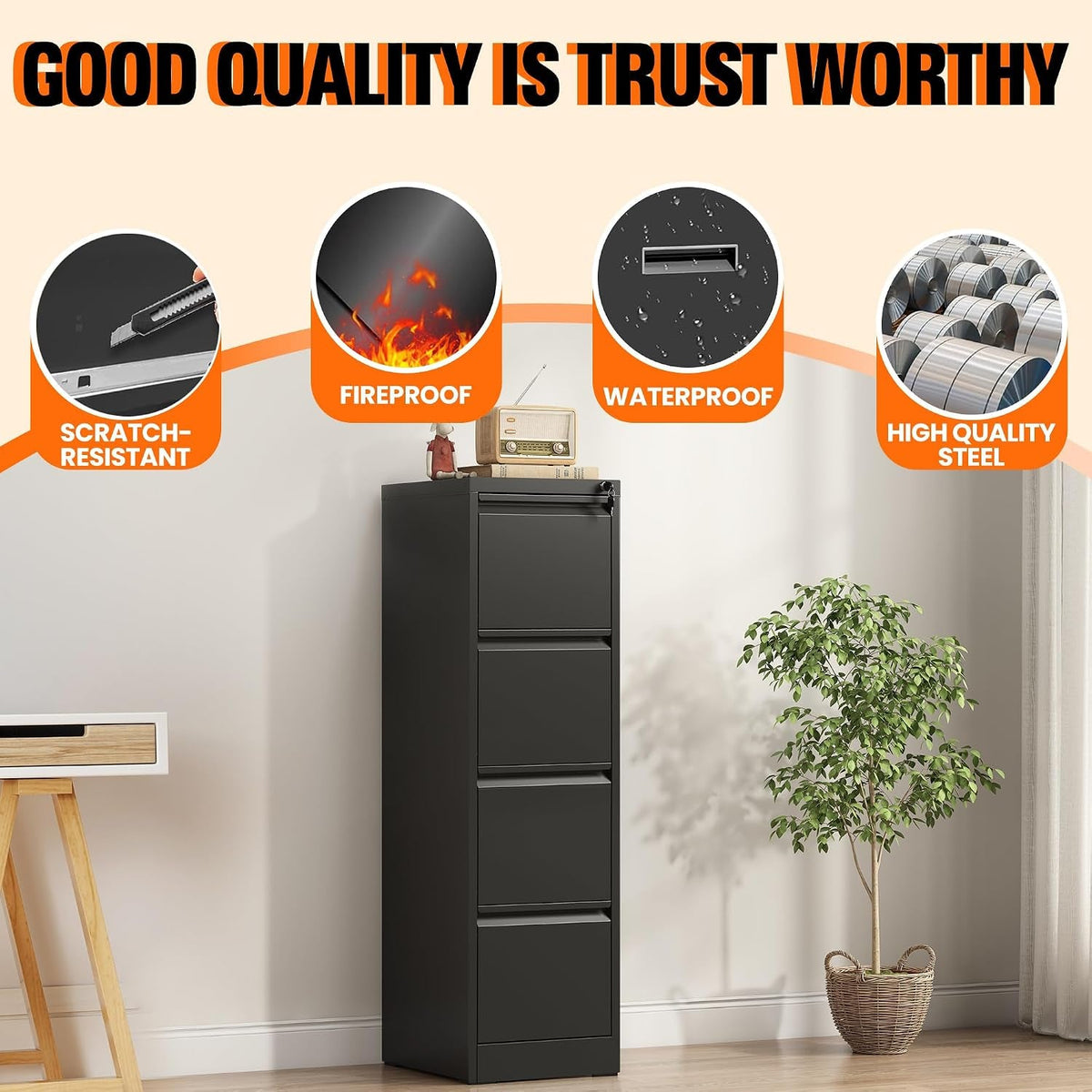 4 Drawer File Cabinet with Lock,Vertical Filing Storage Cabinet-2