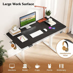 Electric standing desk raised to standing height