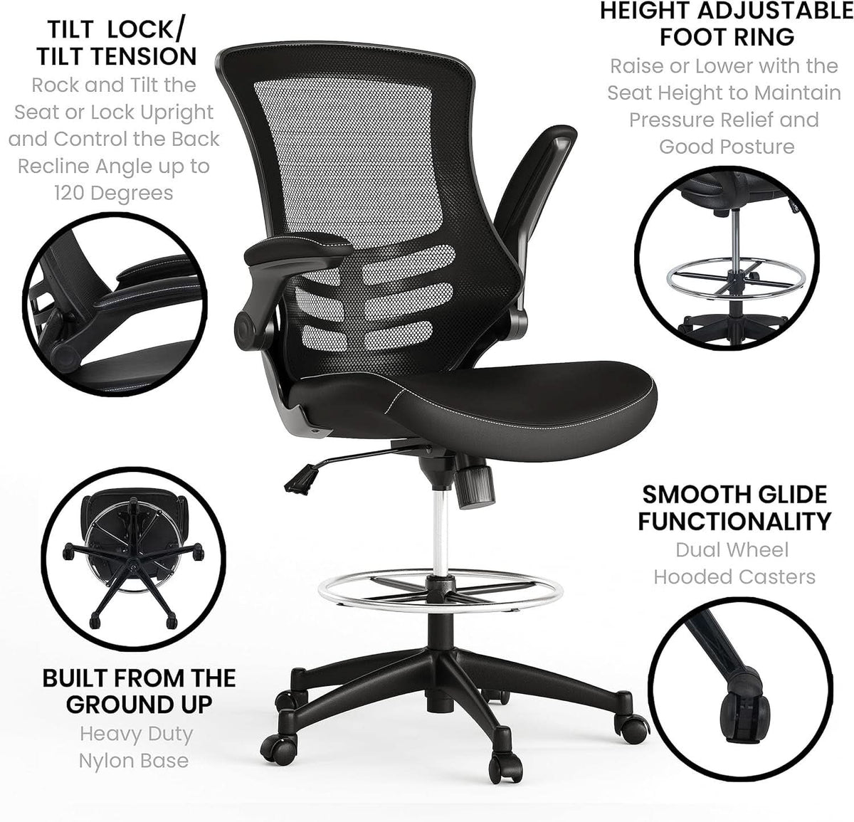 Kelista Mid Back Swivel Ergonomic Office Chair Black-4