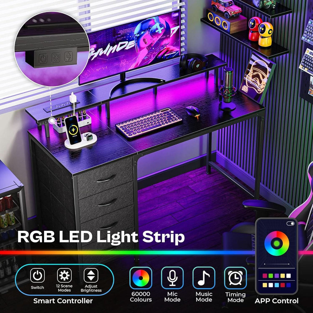 47 Inch Gaming Desk With LED Lights For Home Office-3