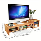 Wooden monitor riser with built in compartments for desk supplies