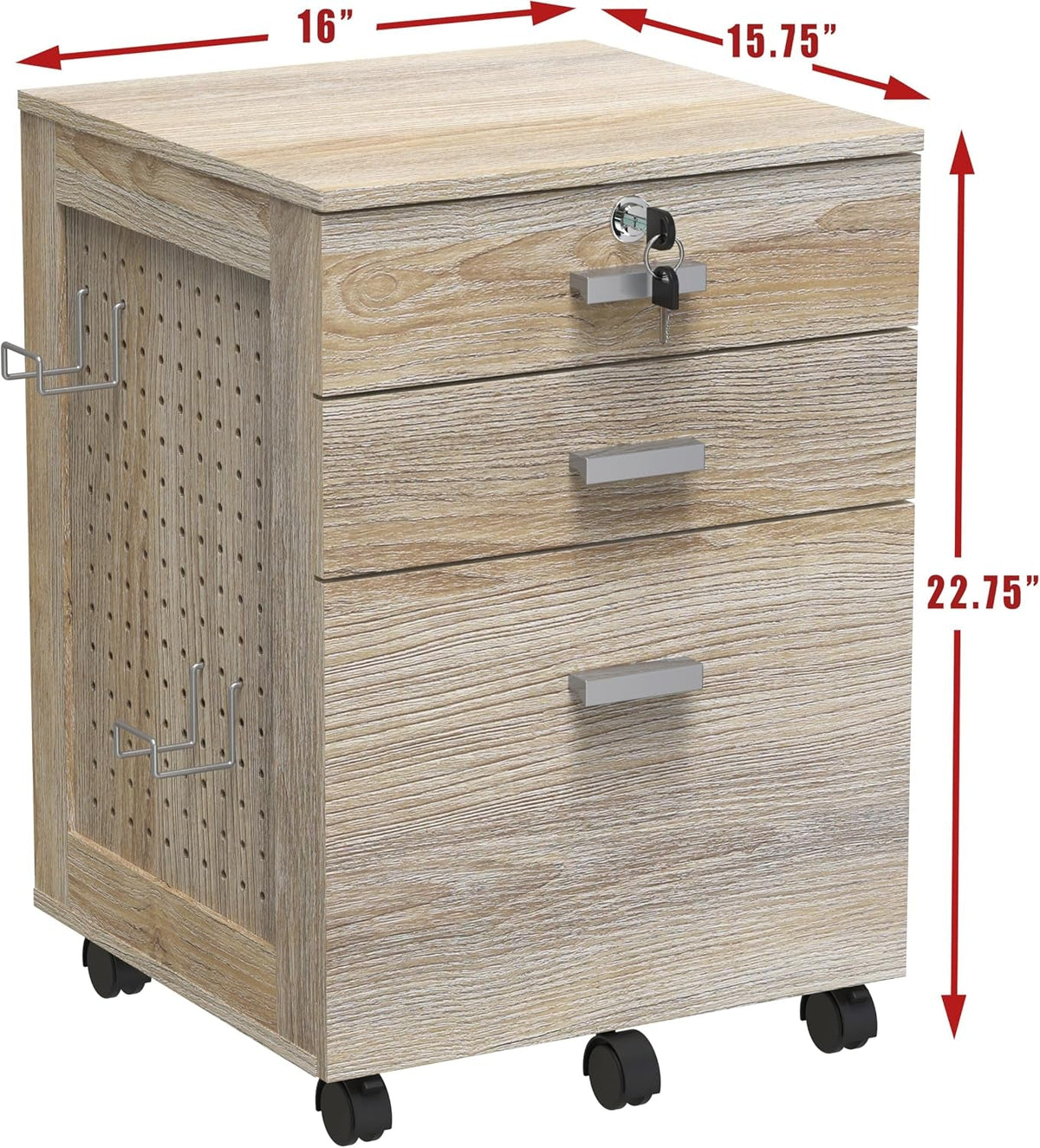 Spacious Maple Rolling Filing Cabinet With Pegboard-2